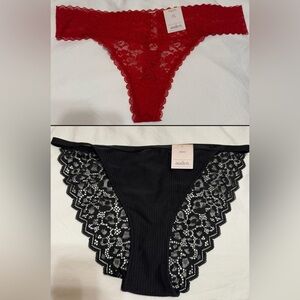 NWT Auden Lace Bikini Panty Set in Red and Black